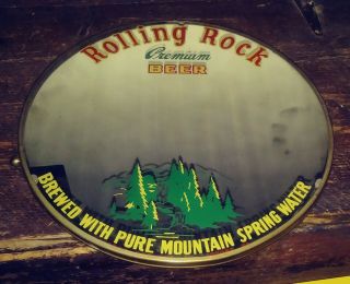 Vintage Reverse Glass Rolling Rock Beer Sign Advertising Mirror