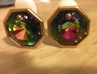 Ysl Yves Saint Laurent Rainbow Aurora Borealis Vintage Couture Clip Earrings