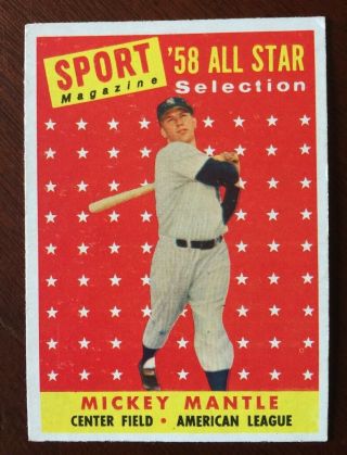 1958 Topps Mickey Mantle All - Star Card No Creases Really - Vintage
