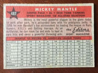 1958 TOPPS MICKEY MANTLE ALL - STAR CARD NO CREASES REALLY - VINTAGE 2