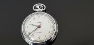Smiths Vintage Mechanical Open Face Chrome Pocket Watch With Stopwatch Function.