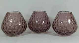 Set Of 3 Vintage Amethyst Purple Bubble Glass Lamp Shades Globes Coin Dot Fenton