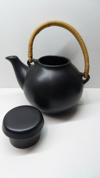 Vintage Ulla Procope Arabia Black Teapot Cane Handle Finland Mid Century Pottery