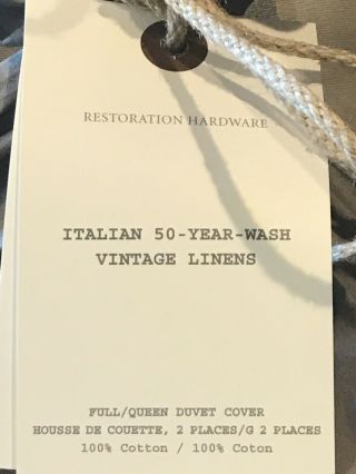 Restoration Hardware Italian 50 - Year - Wash Vintage Duvet “PISOLO” Full/Queen FOG 2