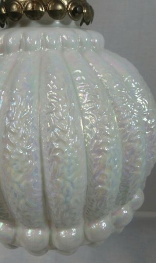 Vintage IRIDESCENT WHITE OPALESCENT ART GLASS HANGING SWAG LAMP Light CEILING 5