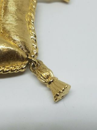 Vintage Givenchy Gold Tone Logo Pillow Tassel Brooch Signed 4