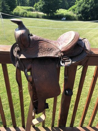 Vintage Cowboy Brand Big Horn 473 Vintage Pleasure/ Trail Leather Saddle 14 - 1/2 "