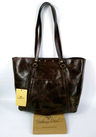 Patricia Nash Distressed Vintage Italian Leather Benvenuto Chocolate Tote $199