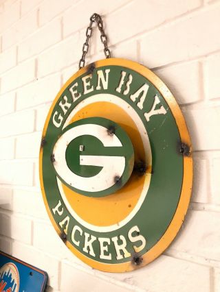 Green Bay Packers Retro Distressed Metal 14” Round Logo Sign - Vintage Looking