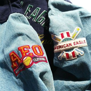 Vintage American Eagle 1980s Denim Varsity Jacket Sz M 3