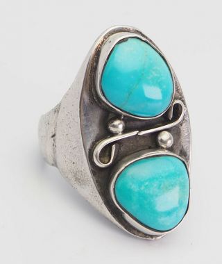 Antique Hand Made Large Sterling Silver Turquoise Men 