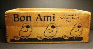 Vintage Bon Ami Wood Advertising Crate: Three Chicks On A Side