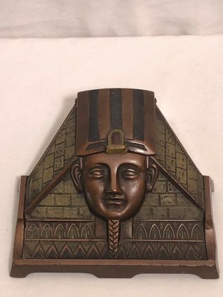 ANTIQUE VINTAGE BRONZE EGYPTIAN REVIVAL ART DECO Desk Top INKWELL 2