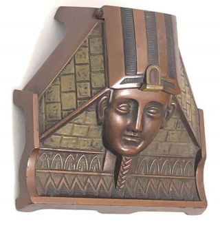 ANTIQUE VINTAGE BRONZE EGYPTIAN REVIVAL ART DECO Desk Top INKWELL 3