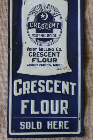 VTG Voigt ' s Crescent Flour Door Push Sign Country Store Advertising Tin Antique 3