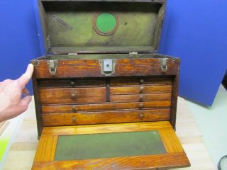 Vintage Sipco Oak Wood Machinist Tool Box Chest - 7 Drawers