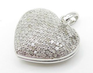 925 Silver - 1.  50 Carat Diamonds Heart Locket Pendant (OPENS) - P5719 2