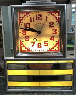 Vtg Rare Art Deco American Wall Clock Advertising Durable Sign Dinner Chrome Euc