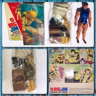 Rare Vtg 70s Mattel Big Jim Josh Jeff Terror Off Tahiti Nib Set W/ Diver