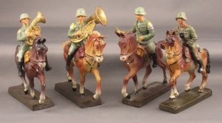 Vintage 1930s Pre - War Elastolin German Soldiers On Horseback Awesome