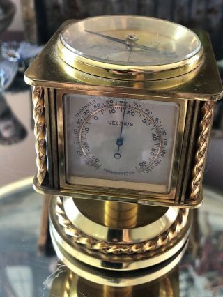 Vintage Angelus 8 Day Thermometer Barometer Hygrometer Compass On Gold Base