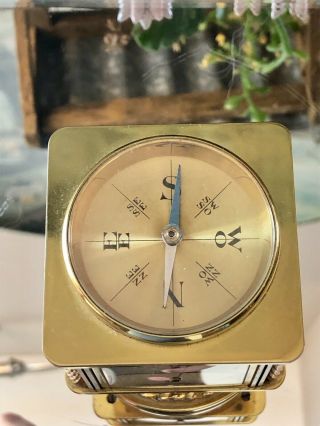 Vintage ANGELUS 8 day Thermometer Barometer Hygrometer Compass On Gold Base 3