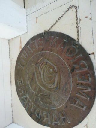 OMG Rare Old ANTIQUE Metal Embossed Tin SIGN PINK ROSE AMERICAN BEAUTY HARDWARE 12