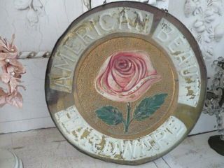 Omg Rare Old Antique Metal Embossed Tin Sign Pink Rose American Beauty Hardware