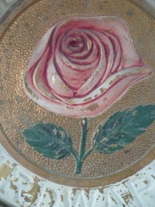 OMG Rare Old ANTIQUE Metal Embossed Tin SIGN PINK ROSE AMERICAN BEAUTY HARDWARE 2