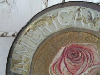 OMG Rare Old ANTIQUE Metal Embossed Tin SIGN PINK ROSE AMERICAN BEAUTY HARDWARE 3