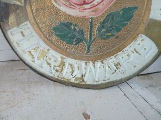 OMG Rare Old ANTIQUE Metal Embossed Tin SIGN PINK ROSE AMERICAN BEAUTY HARDWARE 5
