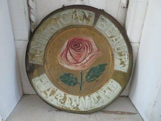 OMG Rare Old ANTIQUE Metal Embossed Tin SIGN PINK ROSE AMERICAN BEAUTY HARDWARE 6