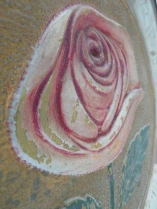 OMG Rare Old ANTIQUE Metal Embossed Tin SIGN PINK ROSE AMERICAN BEAUTY HARDWARE 8