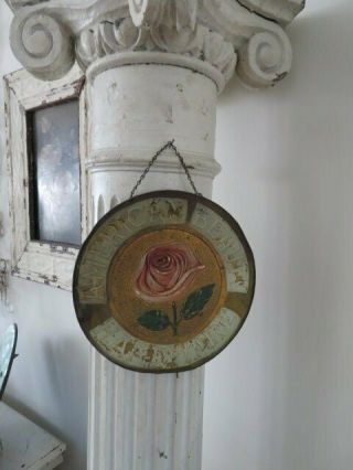 OMG Rare Old ANTIQUE Metal Embossed Tin SIGN PINK ROSE AMERICAN BEAUTY HARDWARE 9