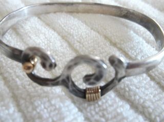 Sterling Silver & Solid 14k Gold Hook Hammered Cuff Bracelet