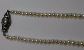 Estate Vintage Graduated Akoya Pearl Strand Necklace Sterling Silver High Luster 5