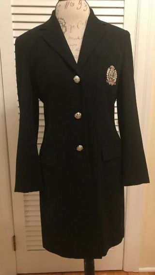 Vintage Ralph Lauren Size 6 Long Dress Jacket Coat Emblem Crest Wool Usa Black