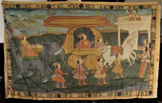 Large Antique/vintage Dyed & Painted Cloth With East Indian Procession