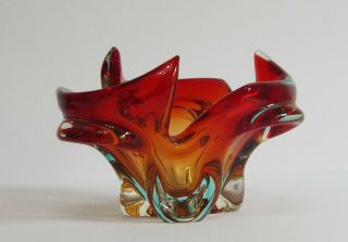 Vintage Murano Red / Amber / Orange Glass Bowl Mid Century
