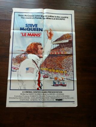 Vintage 1971 Le Mans Movie Poster/litho Folded Steve Mc Queen 1971 27 " X 41 "