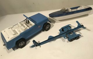 Vintage Tonka Jeepster Runabout W/ Plastic Boat & Trailer 1960’s 13” Jeep 2