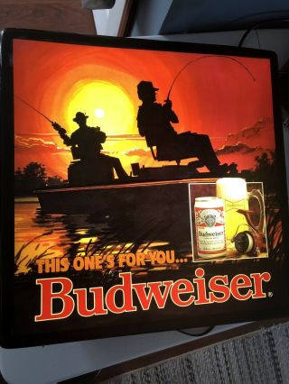 Vintage Sunset Budweiser Lighted Beer Sign Fishing Boat Man Cave Bar Bud