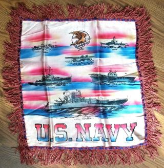 U.  S.  Navy Wwii Battleships - - - Vintage Silk Pillow Sham - - 1940s Era