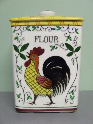 Vintage Ucagco (py) Rooster & Roses Flour Canister (japan)