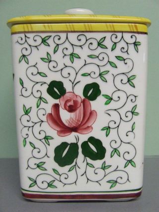 Vintage Ucagco (PY) Rooster & Roses Flour Canister (Japan) 2