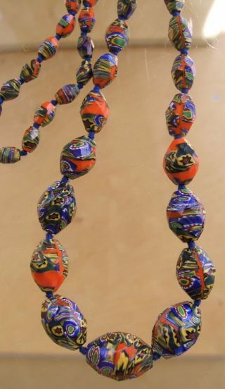 UNUSUAL,  RARE,  FACETED VINTAGE VENETIAN FLAPPER LENGTH MILLEFIORI GLASS NECKLACE 3