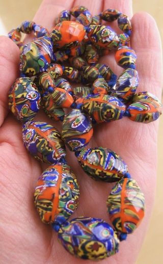 UNUSUAL,  RARE,  FACETED VINTAGE VENETIAN FLAPPER LENGTH MILLEFIORI GLASS NECKLACE 6