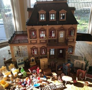 Vintage 1989 Playmobil Victorian Mansion Dollhouse 5300 With Accessories