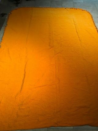 Vtg Orange Star Design Pom Pom Bedspread 78 x 102 Geometric Circle Full/Queen 3