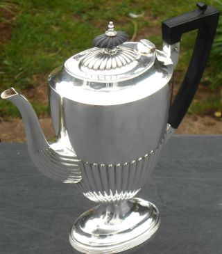 Vintage Pedestalled Semi Fluted Coffee Pot - Walker & Hall Silver Plated